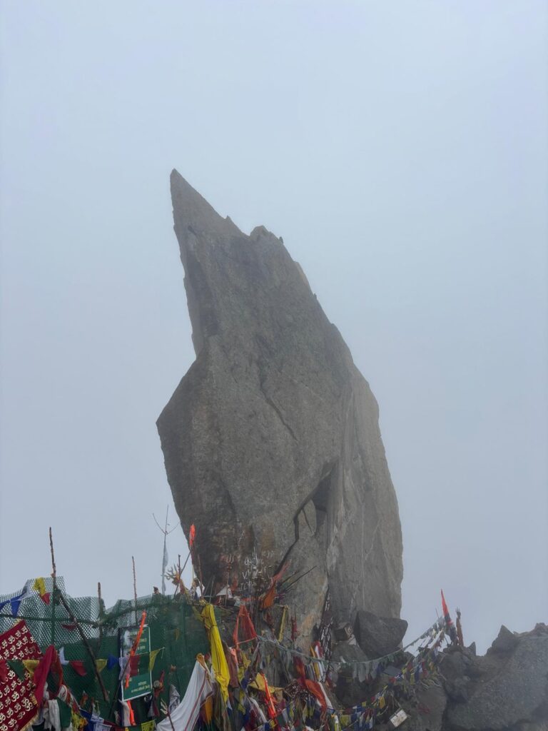 First view of Kinner Kailash peaks from Kalpa village in Himachal Pradesh