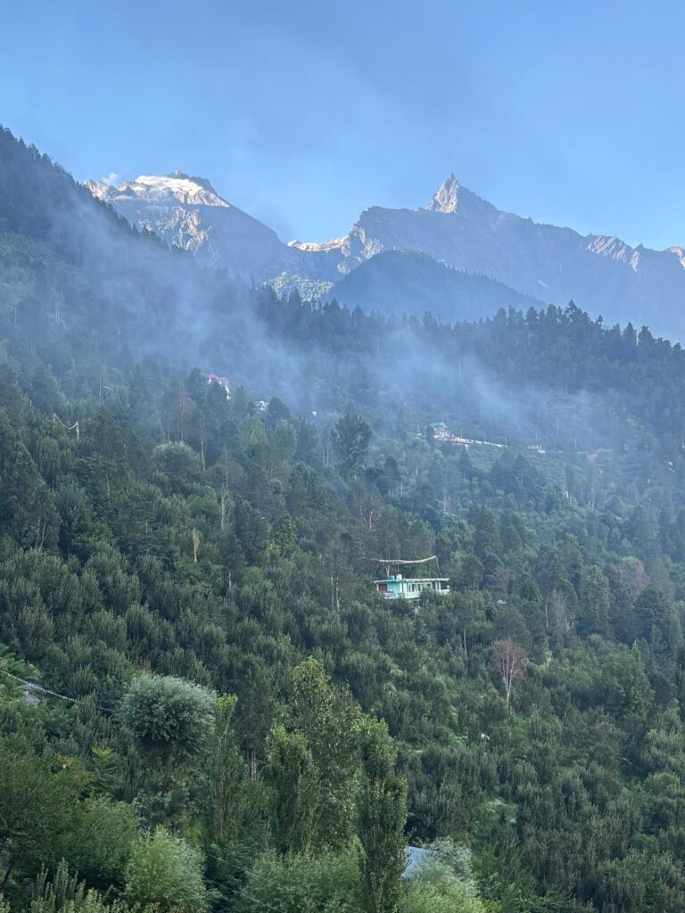 First view of Kinner Kailash peaks from Kalpa village in Himachal Pradesh